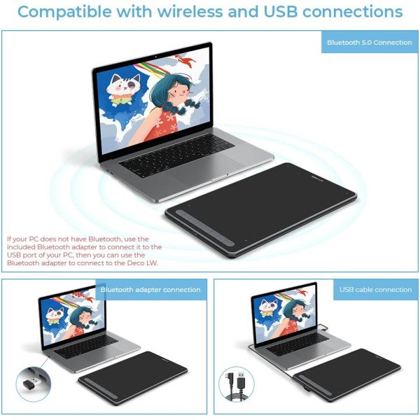XP-PEN Deco LW Bluetooth Wireless Graphics Drawing Tablet