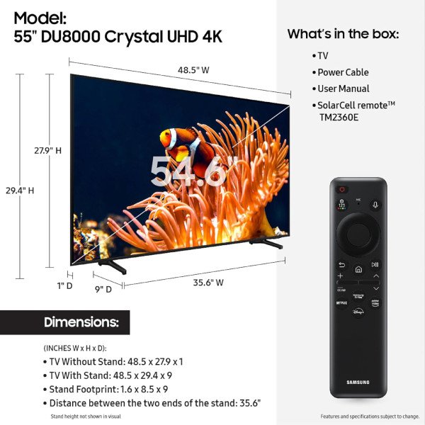Samsung DU8000 75 inch Crystal UHD 4K Smart TV