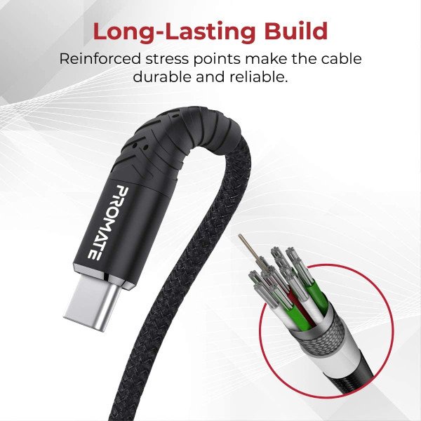 Promate cCord-1 Fabric Braided USB-C Data Sync & Charge Cable