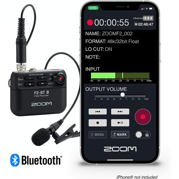 Zoom F2-BT Ultracompact Bluetooth-Enabled Portable Field Recorder with Lavalier Microphone