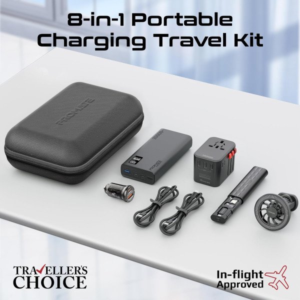 Promate PowerGear-Pro 8 in 1 Portable Travel Charging Kit