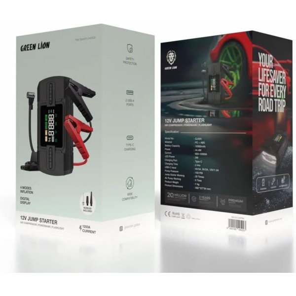 Green Lion 12V Jump Starter & Air Compressor 12000A