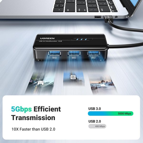 UGREEN USB 3.0 Hub Ethernet Adapter with 3 Port USB 3.0