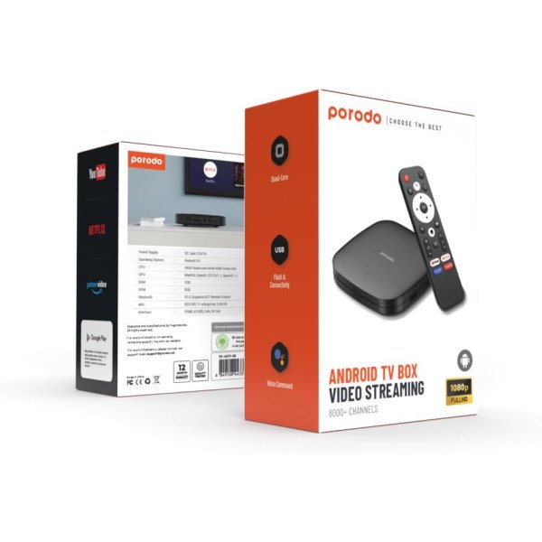 Porodo Android TV Box 1080P 2GB RAM 8GB ROM