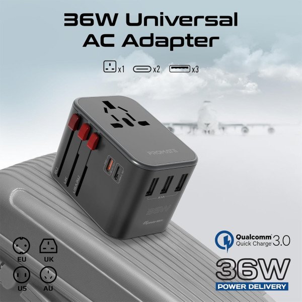 Promate PowerGear-Pro 8 in 1 Portable Travel Charging Kit