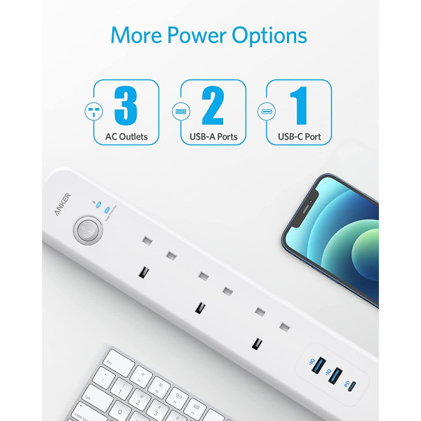 Anker PowerExtend 6-IN-1 USB-C PowerStrip – White