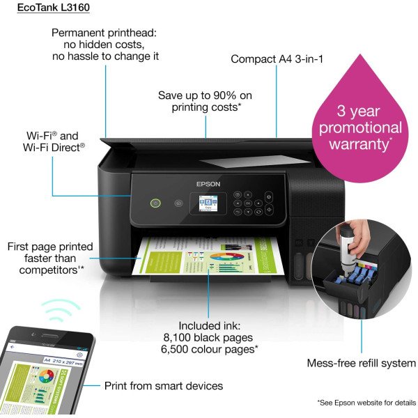 Epson EcoTank L3160 All-in-One Wireless Ink Tank Printer