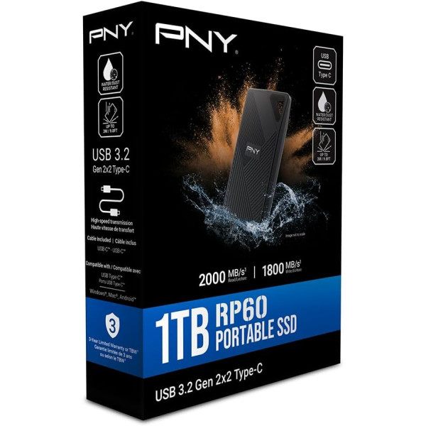 PNY RP60 USB-C 3.2 Gen 2x2 M.2 Portable SSD 1TB