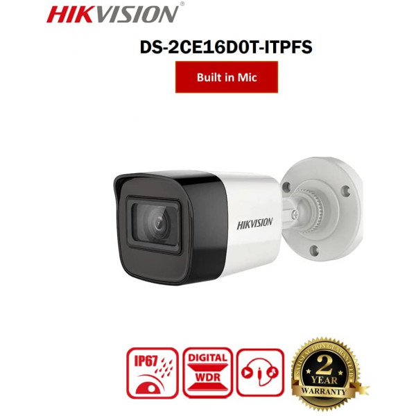 HIKVISION 2MP Audio Fixed Indoor Mini Bullet Camera (DS-2CE16D0T-ITPFS)