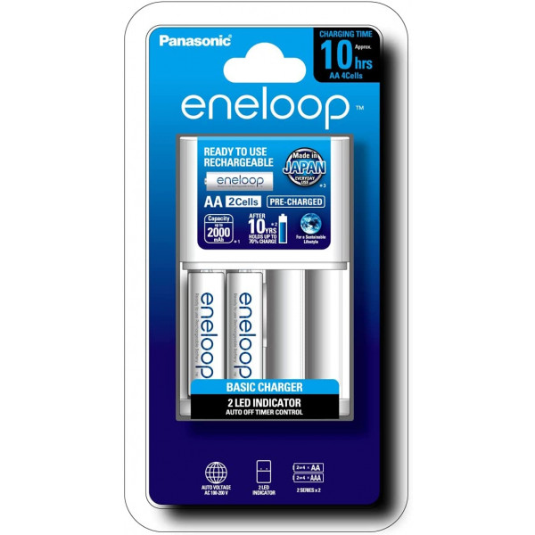 Panasonic eneloop Charger with Pack of 2 AA 2000mAh Rechargeable Batteries