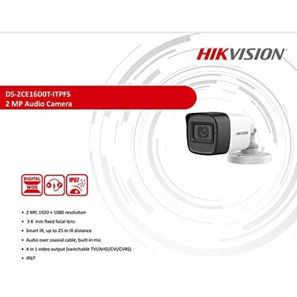 HIKVISION 2MP Audio Fixed Indoor Mini Bullet Camera (DS-2CE16D0T-ITPFS)