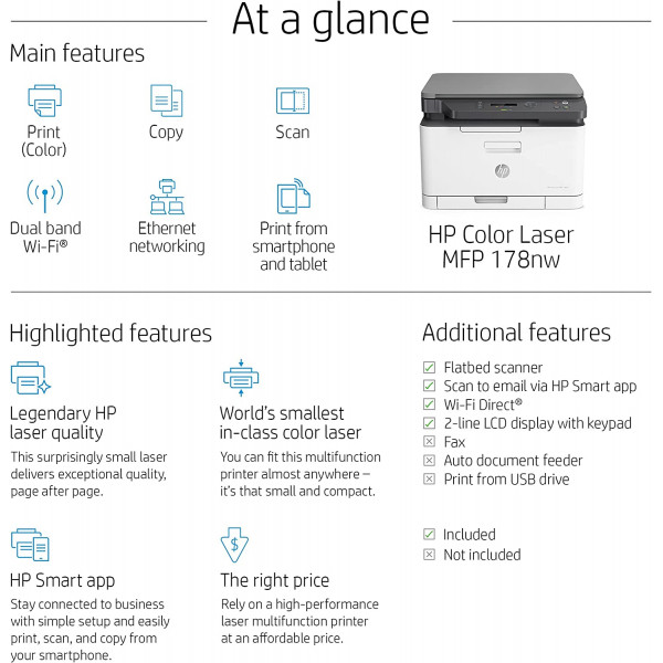 HP Color Laser MFP 178nw All-in-One Wireless Printer