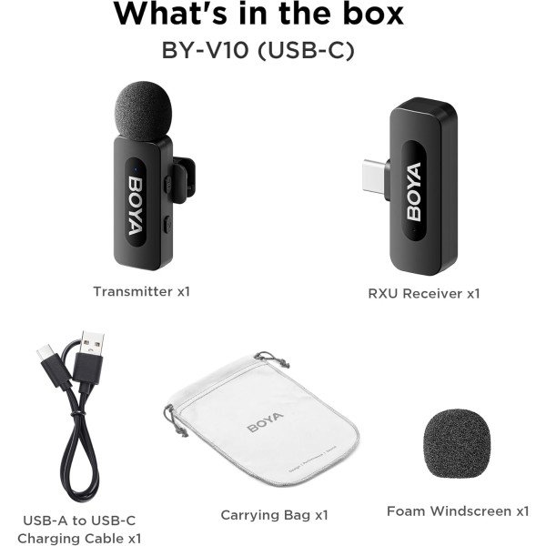 Boya BY-V10 USB C Wireless Lavalier Microphone