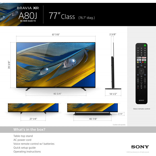 Sony XR-77A80J 77 Inch BRAVIA XR A80J OLED Smart Google TV