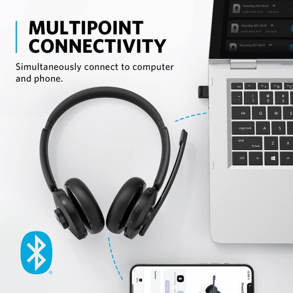 Anker PowerConf H500, Bluetooth Dual-Ear Headset with Microphone