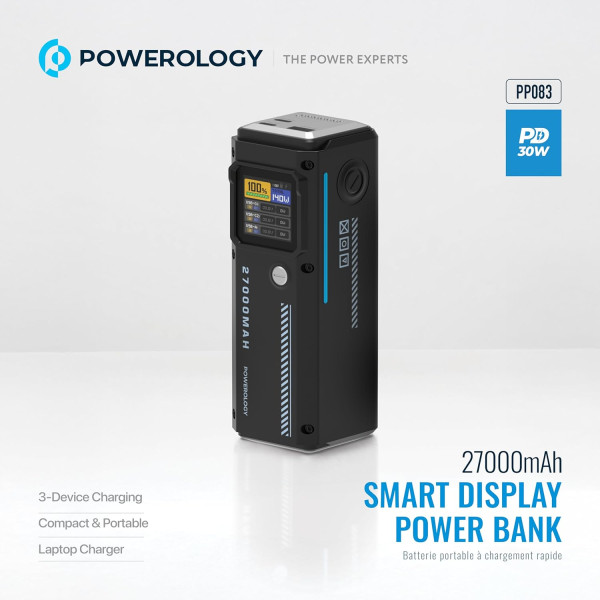 Powerology 27000mAh Smart Display Power Bank 140W