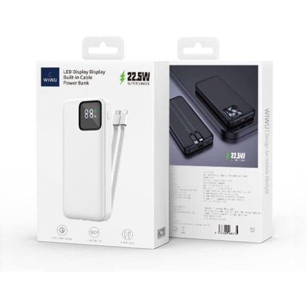 WIWU JC-22 22.5W 20000mAh Power Bank With Built-In Cable