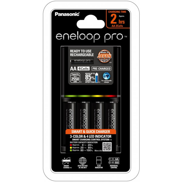 Panasonic eneloop pro Charger with Pack of 4 AA 2550mAh Rechargeable Batteries