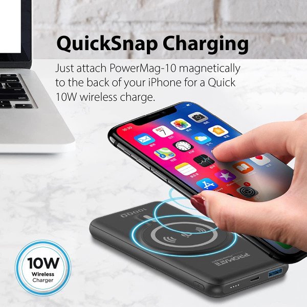 Promate PowerMag-10 10000mAh Magnetic Wireless Powerbank with 20W PD & Quick Charge 3.0