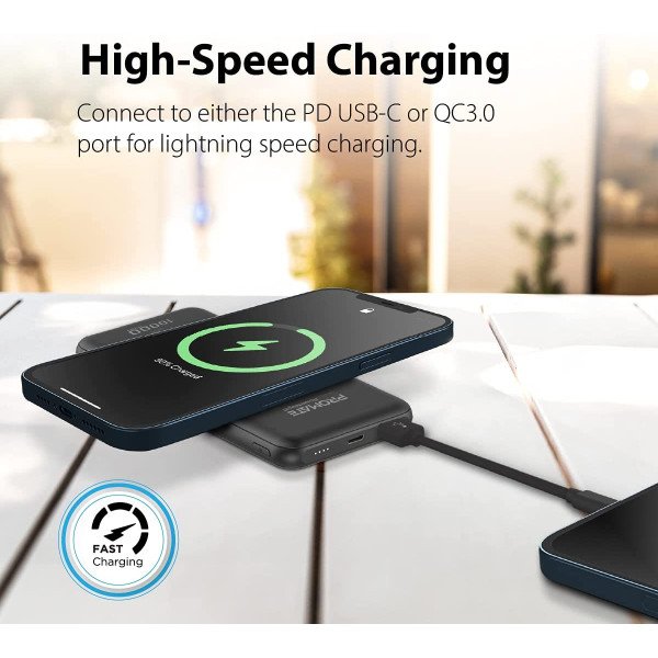 Promate PowerMag-10 10000mAh Magnetic Wireless Powerbank with 20W PD & Quick Charge 3.0