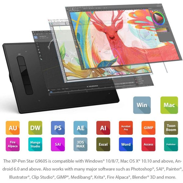 XP-PEN Star G960S Graphics Tablet 9x6 inch Drawing Tablet 