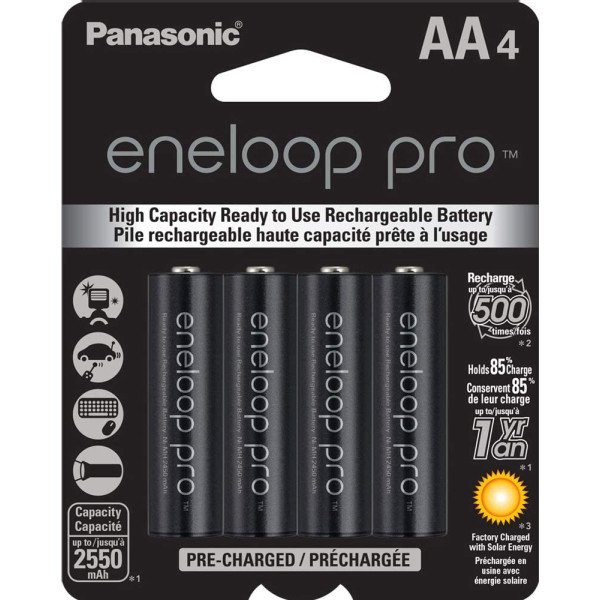 Panasonic eneloop pro AA Rechargeable NiMH Batteries (1.2V, 2550mAh, 4-Pack)