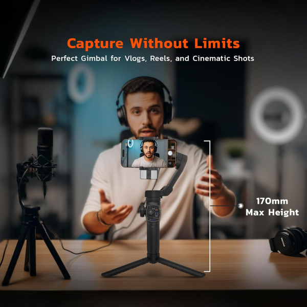 Porodo 3-Axis Gimbal Stabilizer with AI Tracking 