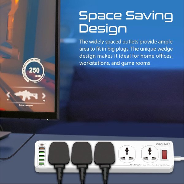 Promate PowerMatrix-3M 10-Port Power Strip 