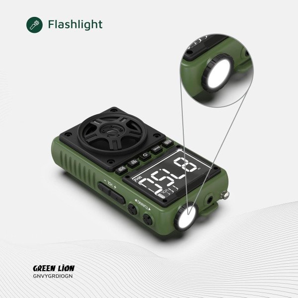 Green Lion Voyager Portable Radio with Flash Light & Speaker