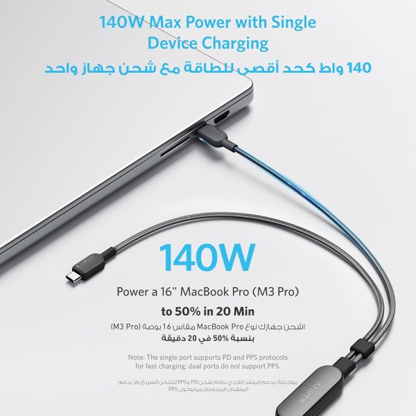 Anker 2-in-1 USB-C to USB-C Braided Cable 140W 4 ft