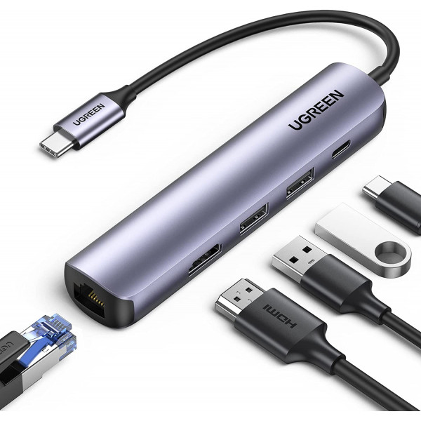 Ugreen Ultra Slim 5-in-1 USB C Hub, with Gigabit Ethernet Port,4K HDMI, USB C PD Charging & 2 USB 3.0