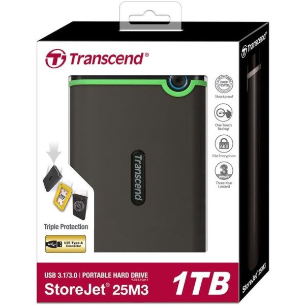 Transcend Storejet 25M3 1TB USB 3.0 Portable Hard Drive