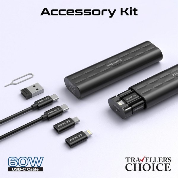 Promate PowerGear-Pro 8 in 1 Portable Travel Charging Kit