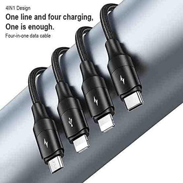 USAMS Multi Charging Cable 4 in 1 Dual iOS/Type C/Micro USB Nylon Braided (1.2m)