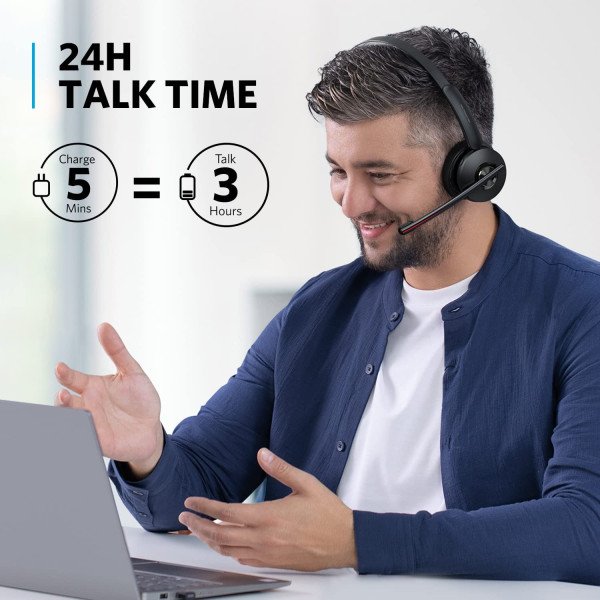 Anker PowerConf H500, Bluetooth Dual-Ear Headset with Microphone