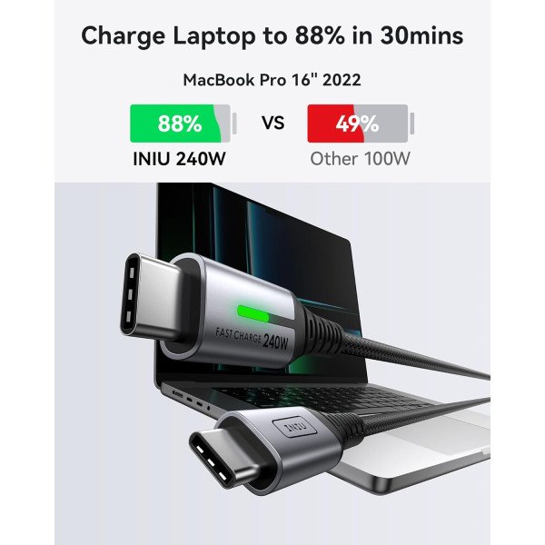 INIU USB-C to USB-C Braided Cable 240W 2M (2-Pack)