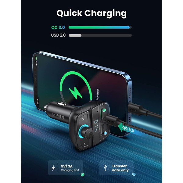 Ugreen Bluetooth Car FM Transmitter with 38W PD USB Charger 