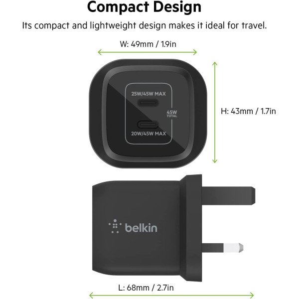 Belkin BoostCharge Pro Dual 45W USB-C GaN Wall Charger