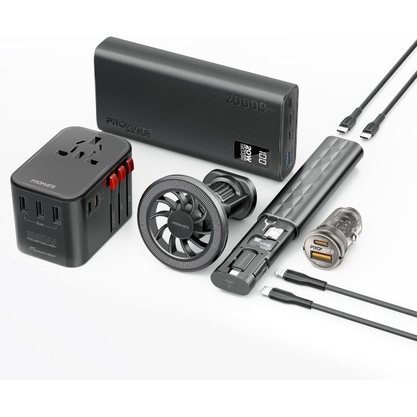 Promate PowerGear-Pro 8 in 1 Portable Travel Charging Kit