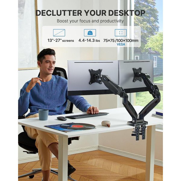 HUANUO Dual Monitor Stand Adjustable Desk Mount for 13-27 inch