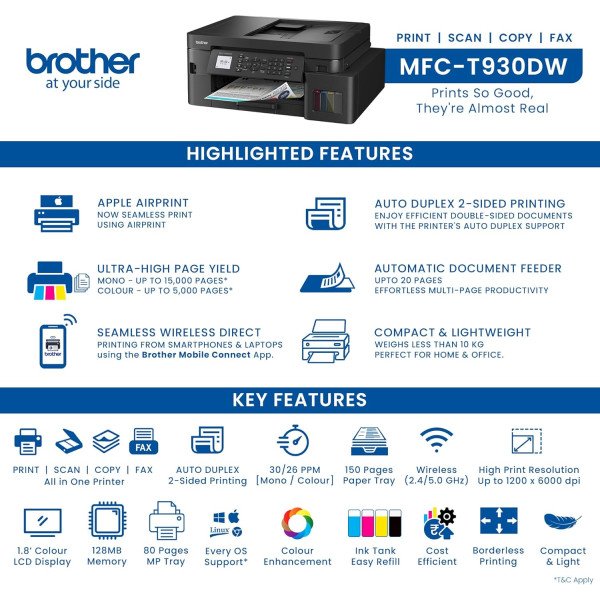 Brother MFC-T930DW A4 Multifunction Inkjet Printer