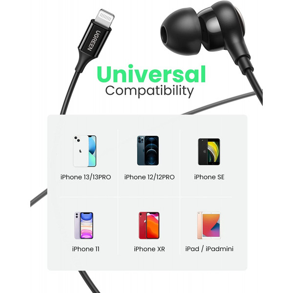 UGREEN Lightning iPhone Earphones with Mic and Volume Button